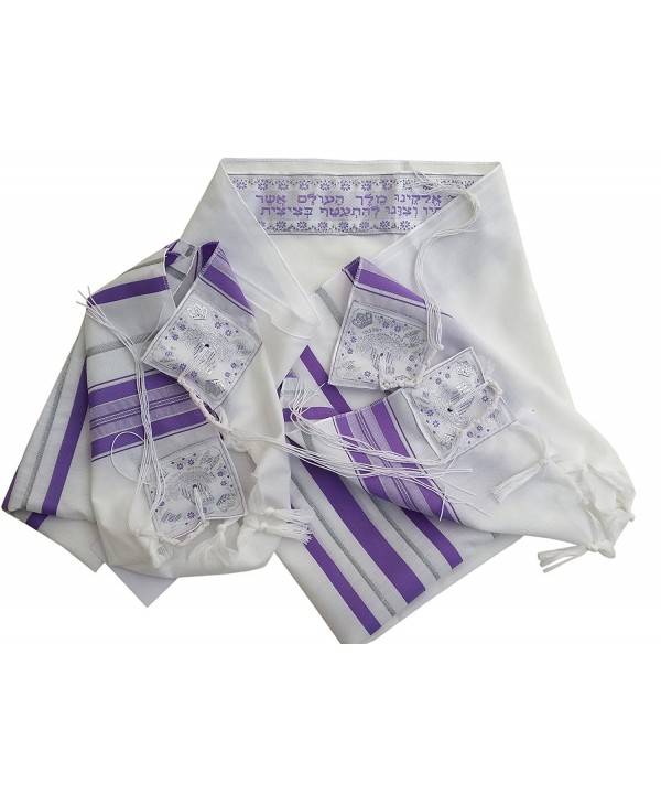 Tallit Prayer Shawl for Women/Girls purple & silver strips - kosher tallit - CA180Y3LC8N