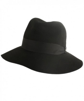 Winter Soft Wool Felt Ribbon Fedora Floppy Panama 3" Wide Brim Dress Hat - Black - CY127BMXOGX