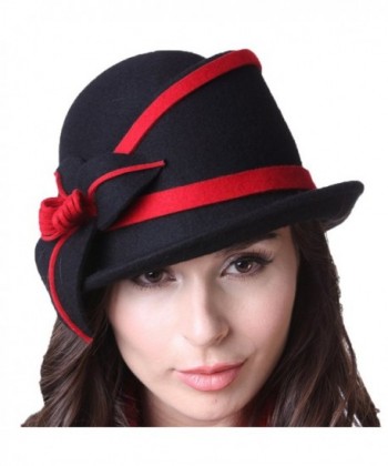 Koola s Women's Wool Felt Hat Fedoras Winter Warm Hat Fashion Organza Brim Hat - Blackred - CT12MZA91AZ