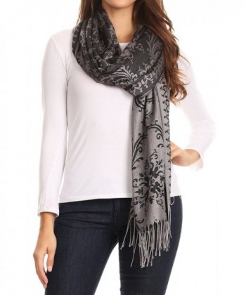 Sakkas Luna Reversible Tile Brocade Scarf Shawl Wrap Stole Soft and Warm - Black - CI186K625X9