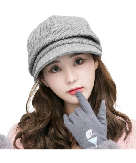 Siggi Wool Knitted Visor Beanie Winter Hat for Women Newsboy Cap Warm Soft Lined - 89365_gray - CV187EO5EG2