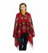 So'each Women's Aztec Winter Hooded Poncho Cape Sweater Knit Shawl Wrap - Red - CM128TJ2OOF