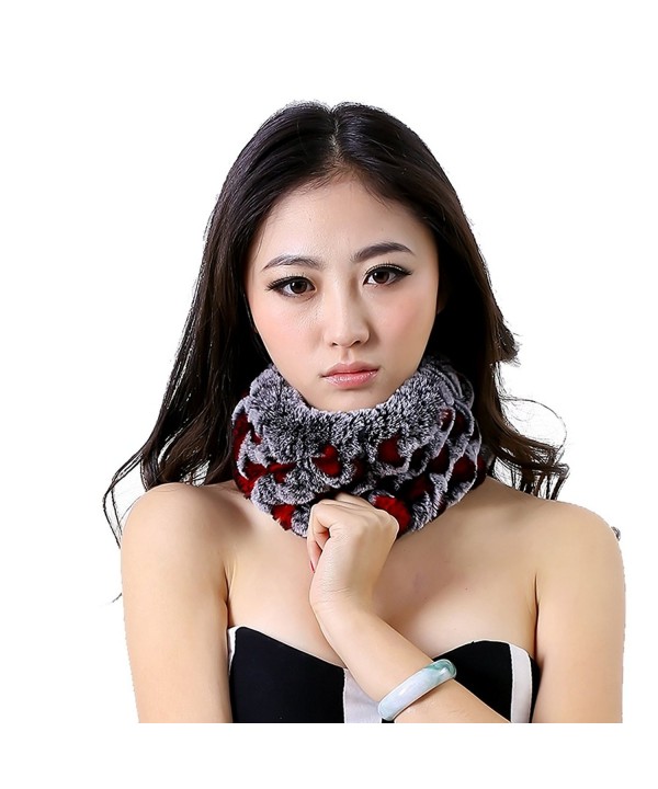 URSFUR Women's Rex Rabbit Fur Knit Cowl / Headband Multicolor - Red & Gray - CA11NF0PPLN