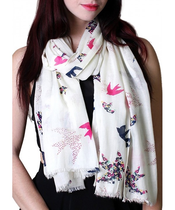 Anika Dali Women's Ivory Origami Flying Colorful Birds Scarf in Off White - CM11B9M7R47