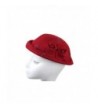 Dantiya Women's Wool Felt Beret Hats With Flower Feathers - Wine Red - CF12KP4JAJX