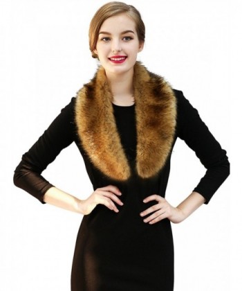 LITHER Women Elegant Faux Fox Fur Collar Scarf Shawl Collar Wrap Scarves - Natural Raccoon - C212O016RUD