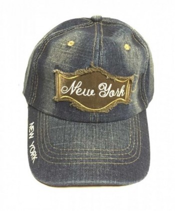 Aesthetinc New York City Patch Vintage Denim Blue Cotton Baseball Cap - Denim Blue - CN11WS74SIZ