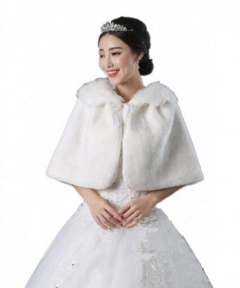 ShangShangXi Women's Faux Fur Wrap Cape Stole Shawl Bolero Jacket Coat For Wedding - White - C9186DLEWW8