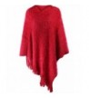 Fuzzy Eyelash Knit Fringed Poncho - Red - CT12LWWUQ1T