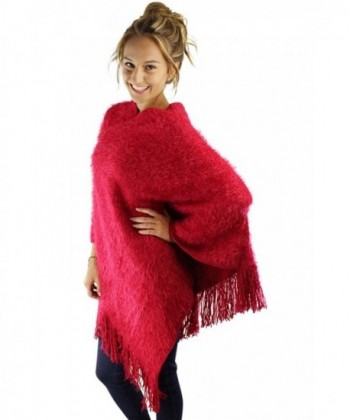 Fuzzy Eyelash Knit Fringed Poncho