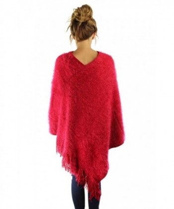 Fuzzy Eyelash Knit Fringed Poncho in Wraps & Pashminas