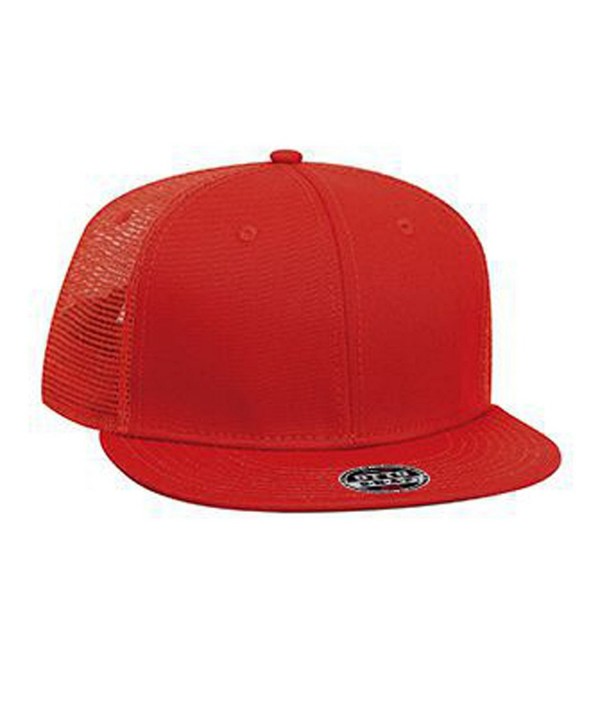 Otto Superior Cotton Twill Flat Visor Pro Style Mesh Back Snapback Caps - Red - CI17YE9OW0C