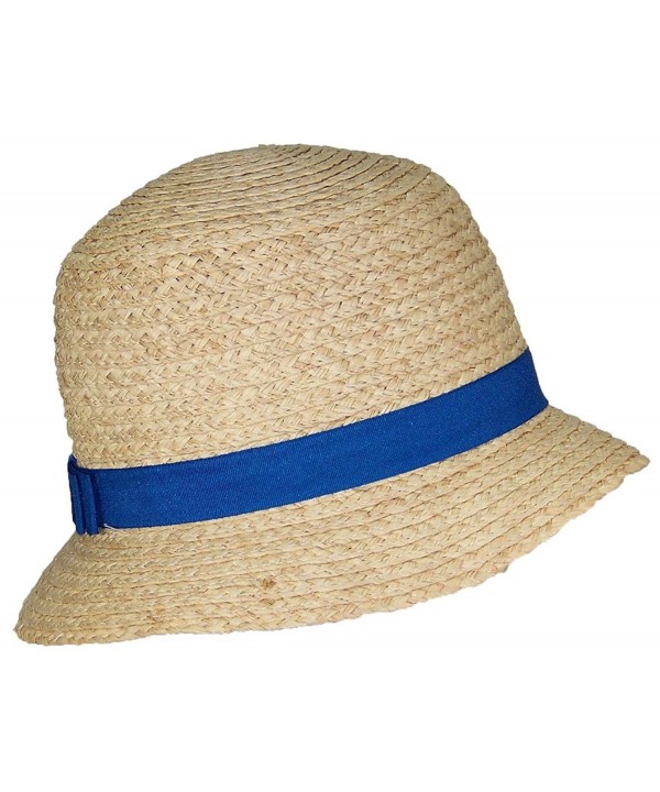 Victoria Womens Natural Raffia Straw Cloche Hat W/Solid Color Band (One Size) - Blue - CZ17YULZH0R