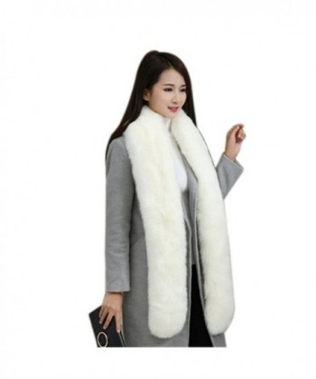 Men Women's Winter Faux Fake Fur Collar Scarf Wrap Shawl Shrug 70" - White - CY17YXEYRCK