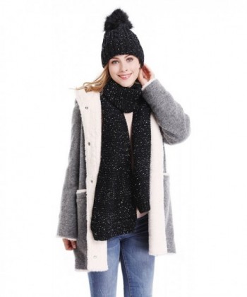 Bienvenu Women Soft Warm Cable Knitted Warm Fleece Lining Hat Scarf Winter Set - Black - CS186LAX8G6