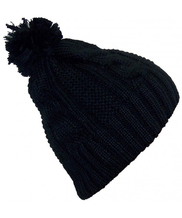 Best Winter Hats Women's Cable Knit Cuffless Winter Hat with 3 1/2" Pom Pom - Black - CD11HPCL1J7