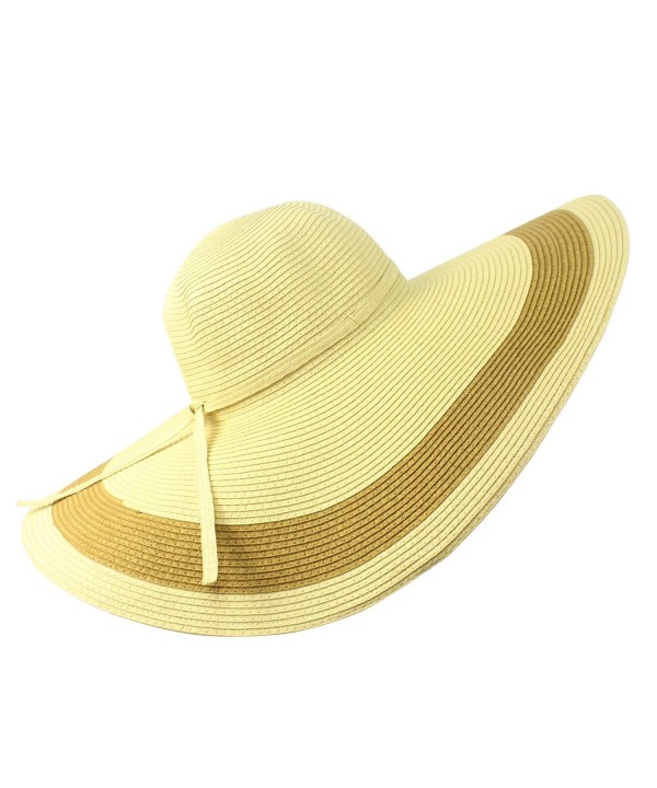 Summer 2 Tone Derby Big Wide Brim 7" Floppy Sun Beach Pool Wedding Hat - Natural - CC11WWNYRAD