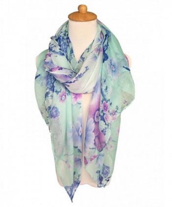 GERINLY Pastel Scarves: Peach Blossom Print Shawl Scarf For Women - Aquamarine - CT12O336M5I