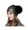 Womens Pom Pom Beanie for Winter Hats Real Fox Fur Slouchy Hat Sparkle Shiny - Black - CG186GMQOI2