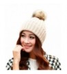 Yidarton Ladies Winter Wool Knit Beanie Warm Fur Pom Bobble Hat Crochet Ski Cap - Beige - CE12LASQ26H