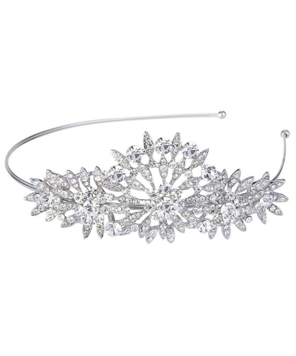 EVER FAITH Austrian Crystal Elegant Wedding Flower Leaves Hair Band Headpiece Clear Silver-Tone - CV124BEXWAB