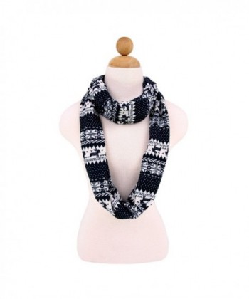 Premium Snowflake & Reindeer Fair Isle Design Infinity Loop Scarf -Diff Colors - Navy - C811I6NQJB9