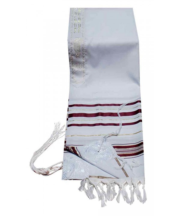 Acrylic Tallit (imitation Wool) Prayer Shawl - MAROON & GOLD Stripes - 24L x 72W - CI119W1IH6J
