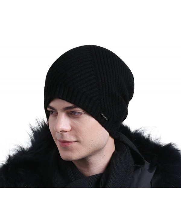 CACUSS Men's 100% Merino Wool Knit Beanie Hat - Winter Warm Headwear - Z0289_black - CW188HLZXRD