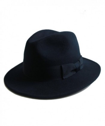 Vitality Shop Women's 100% Wool Felt Hat Jazz Hat Cowboy Hat With Big Bowknot - Navy - C3185N95DHR