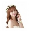 beauty YFJH Flower Wreath Crown Floral Headband Wrist Band Set Garland Halo Wedding Festivals - Beige - CY184CEX5KE