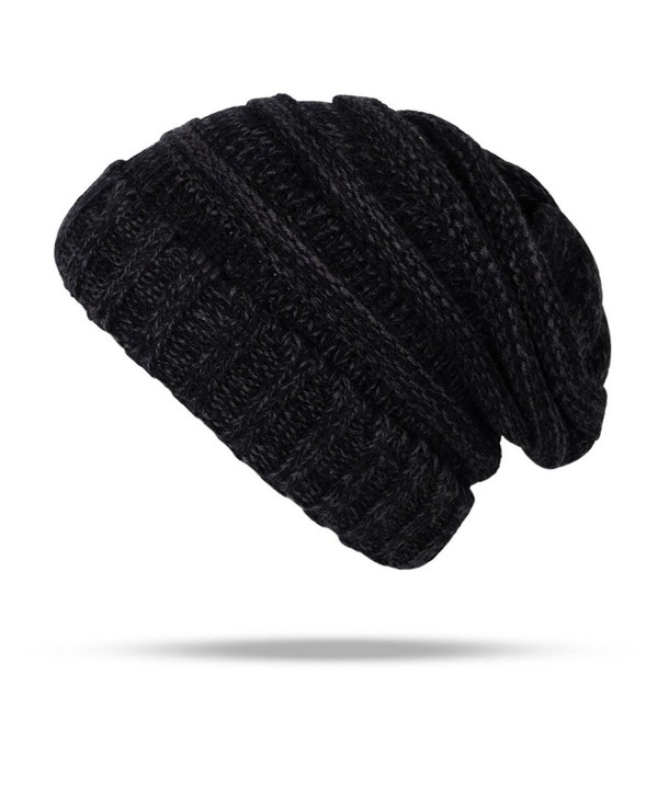 Supstar Trendy Warm Chunky Soft Stretch Cable Knit Hat Beanie Skully Winter Cap - Black+grey - C21885ME6AQ