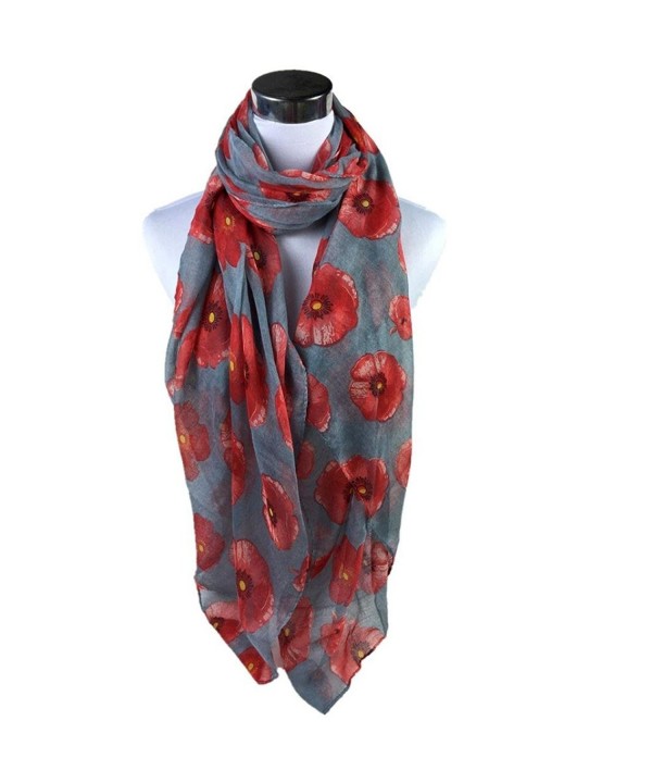 DDLBiz(TM) Gift Series Red Poppy Print Long Scarf Flower Beach Wrap - Grey - CL1296LNOSP