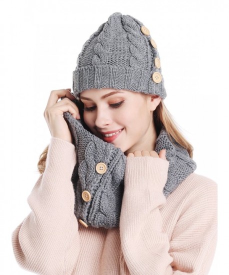 Bienvenu Women Lady Winter Warm Knitted Infinity Scarf and Beanie Hat Set - Gray - CL12MFYLZ1X