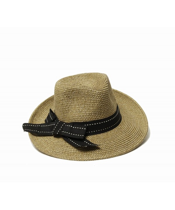 Physician Endorsed Women's Rich Pitch Fedora Packable Sun Hat with Ribbon Rated Upf 50+ - Black Tweed - CM11LCDI6NJ