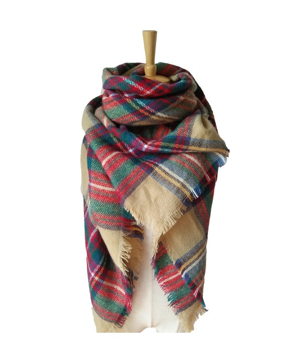 Womens Stylish Plaid Blanket Scarf - " Camel " - CI186SYWX8M