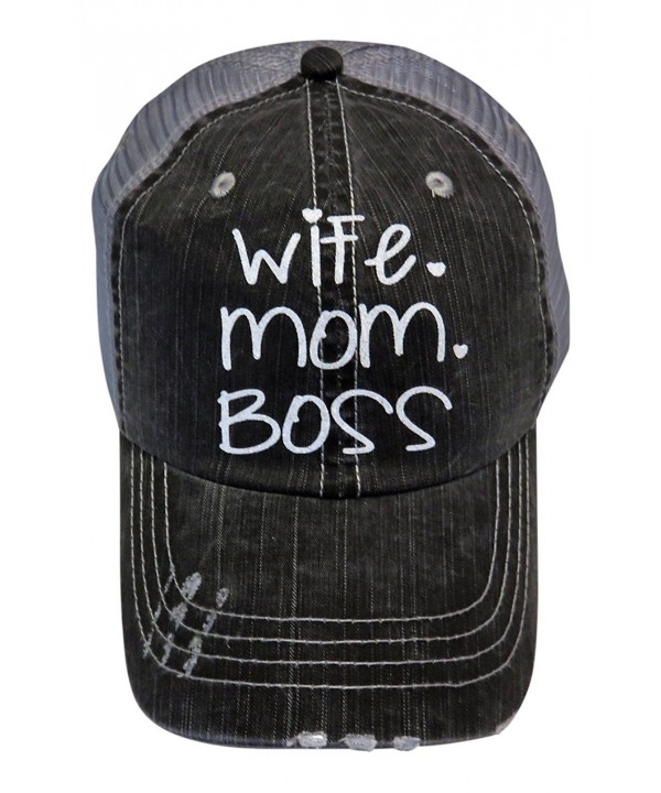 Glitter " wife mom boss " Distressed Look Grey Trucker Cap Hat - C617XQ6RZ0X