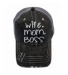 Glitter " wife mom boss " Distressed Look Grey Trucker Cap Hat - C617XQ6RZ0X