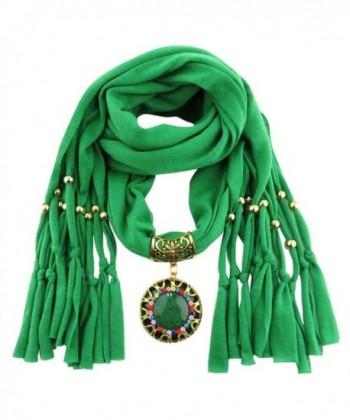 DDLBiz Women Pendant Scarf With Tassel Rhinestone Jewelry Scarves - Green - CC12N867XSF