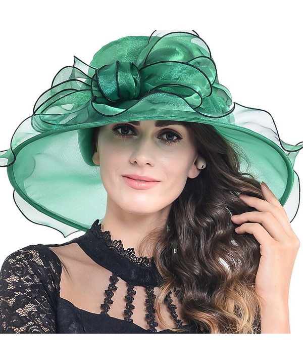 Women Church Derby Kentucky Wide Brim Sun Hat with Large Bow Green ...