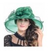 Women Church Derby Kentucky Wide Brim Sun Hat with Large Bow - Green - CW12D5JO1ZT