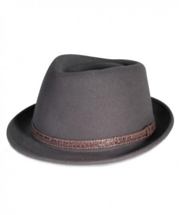 City Hunter Pmw86 Pamoa Wool Felt Fedora with Crocodile Leather Trim ( 3 Colors ) - Dark Grey - CT11G0J6J6B