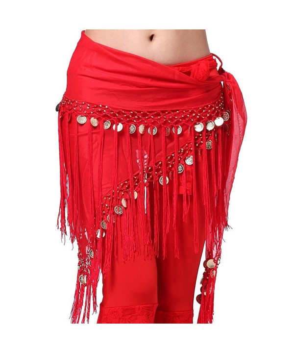 ZLTdream Women's Belly Dance triangler Hip Scarf With Coins - Red - CF11L0F8MOR