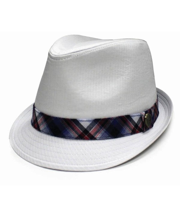 City Hunter Pmt610 Wrinkled Linened with Checker Band Fedora (3 Colors) - White - CP11CV374FF