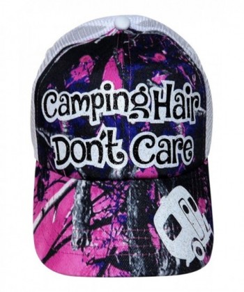 Black/White Glitter Camping Hair Don't Care Pink/Purple Camo Trucker Cap - CT17Y0A92DR