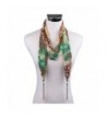 LERDU Women's Long Silk Chiffon Necklace Scarves Floral Print Funky Tassel Scarves - 18-green - C5127KWCBIV
