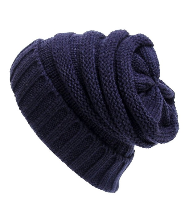 Duolaimi Knitted Hats Warm Soft Stretch Cable Slouchy Beanies - Dark Blue - CK12N0KES0L