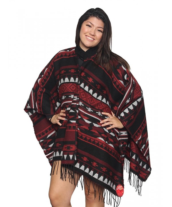 KayJayStyles Reversable 2 Tone Cashmere Feel Cape Ruana knit Poncho - Black Red - CP128KKMA8H