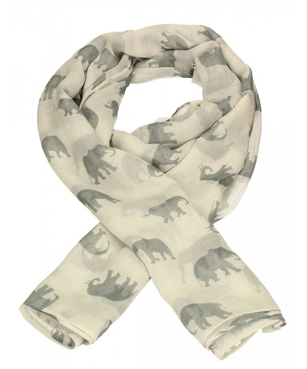 Elephant Print Womens Ladies Large Viscose Scarf Shawl Wrap - White - CK12NH02JOQ