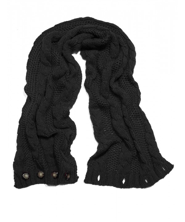 Dahlia Women's Thick Winter Cable Knit Infinity Scarf - Button Black - CF11QWMLS8F