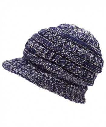 MIRMARU Women's Winter Ribbed Layer knitted Brim Visor Beanie Hat. - Navy - CL186SN6RQX